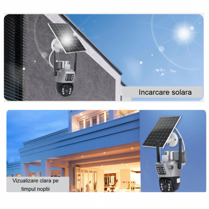 Camera de supraveghere dubla 4G cu panou solar si rotire 355°, 6MP, control telefon, 1080p, vedere nocturna infrarosu [3]