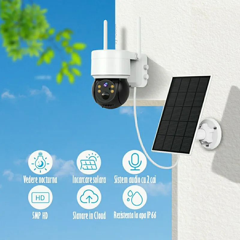 Camera de Supraveghere Jortan cu Panou Solar, WiFi, Senzor de Miscare, Infrarosu, Rotativa, IP66 [6]