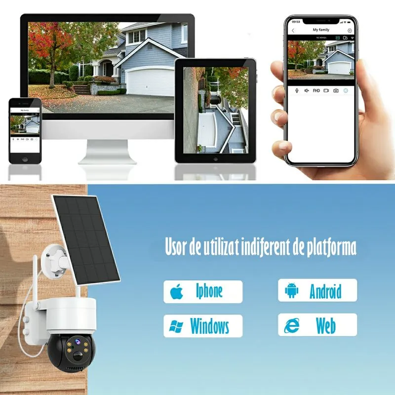 Camera de Supraveghere Jortan cu Panou Solar, WiFi, Senzor de Miscare, Infrarosu, Rotativa, IP66 [15]