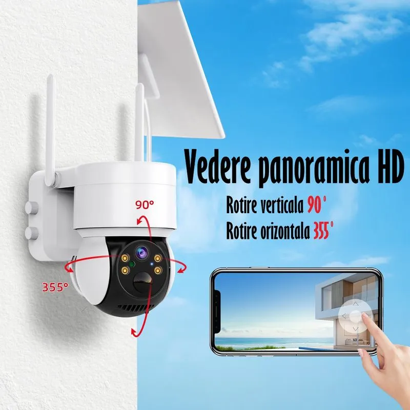 Camera de Supraveghere Jortan cu Panou Solar, WiFi, Senzor de Miscare, Infrarosu, Rotativa, IP66 [2]