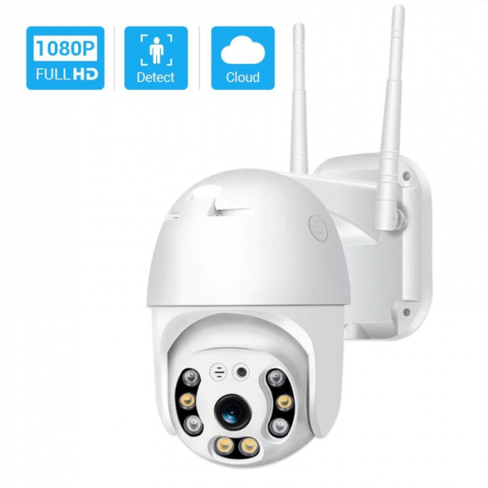 Camera de Supraveghere rotativa de Exterior, Full HD 1080p, Wi-Fi, Control din telefon, Microfon, Difuzor, Vedere clara Noaptea, IP66 + Card 32 GB Cadou [8]