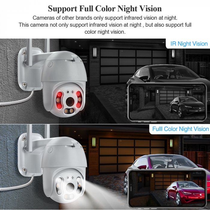 Camera de Supraveghere rotativa de Exterior, Full HD 1080p, Wi-Fi, Control din telefon, Microfon, Difuzor, Vedere clara Noaptea, IP66 + Card 32 GB Cadou [12]