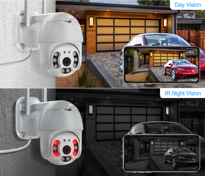 Camera de Supraveghere rotativa de Exterior, Full HD 1080p, Wi-Fi, Control din telefon, Microfon, Difuzor, Vedere clara Noaptea, IP66 + Card 32 GB Cadou [6]