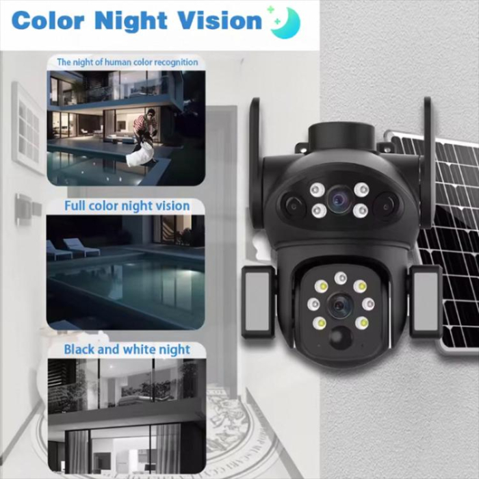 Camera de Supraveghere Solara 4G, 2 Lentile, Rotatie 355 grade, Control din Telefon, Vedere Nocturna, V380 Pro [12]