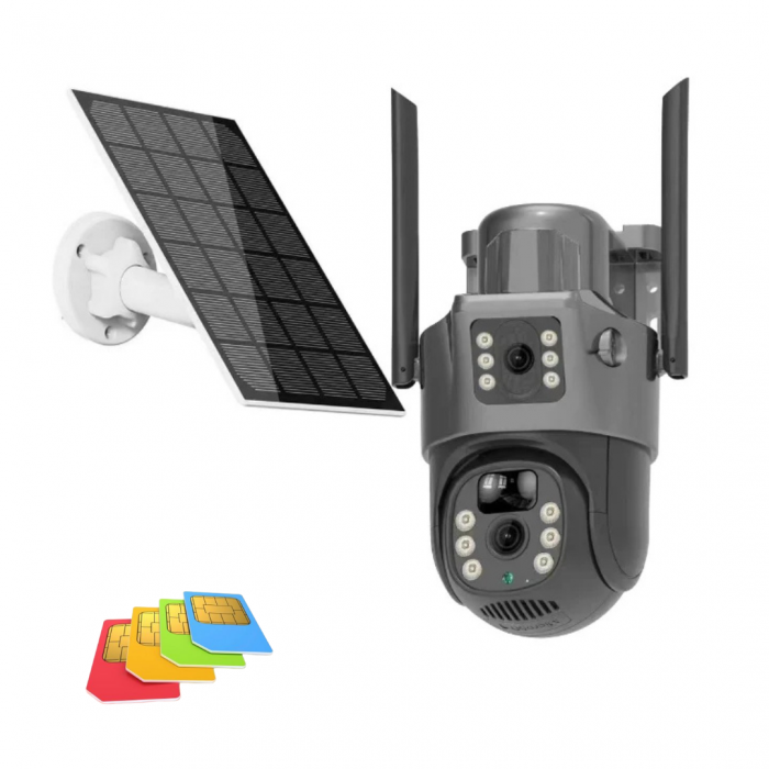 Camera de supraveghere solara 4G cu viziune duala, 3+3MP, IP66, infrarosu, rotire 360, Senzor de miscare [1]