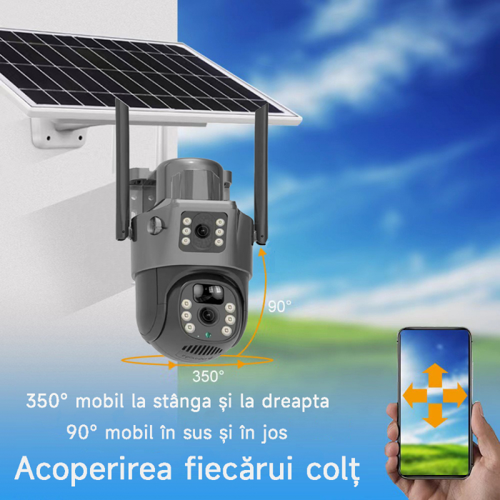 Camera de supraveghere solara 4G cu viziune duala, 3+3MP, IP66, infrarosu, rotire 360, Senzor de miscare [2]