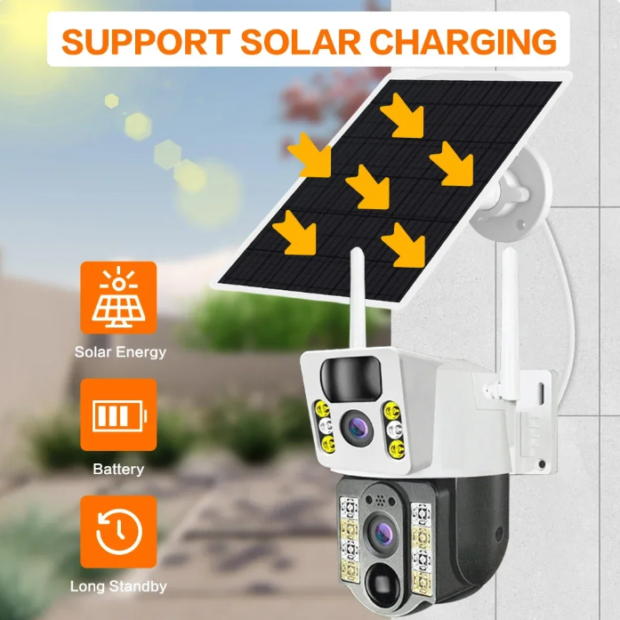 Camera Supraveghere Solara 4G Dubla, 2 lentile, Cartela SIM, 6 MP, Zoom 10X, Full HD 1080p, Panou Solar 9W Rezistenta La Apa IP 66, Alba [12]