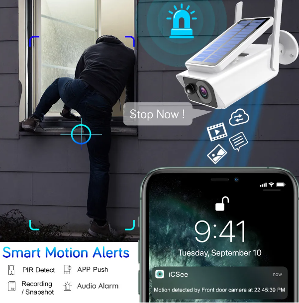 Camera de Supraveghere Solara, FULL HD 1080p, Wireless, Microfon si Difuzor, IP65, Alarma, IR Night Vision [5]