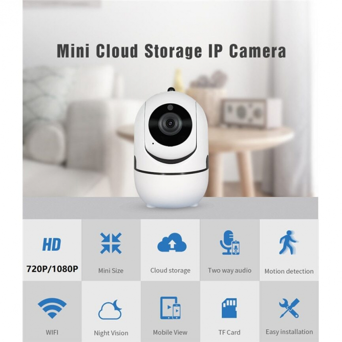 Camera de supraveghere Wi-FI, Interior, Monitor Bebe cu Night Vision si Rotire Automata, Full HD, Conectare Telefon [6]
