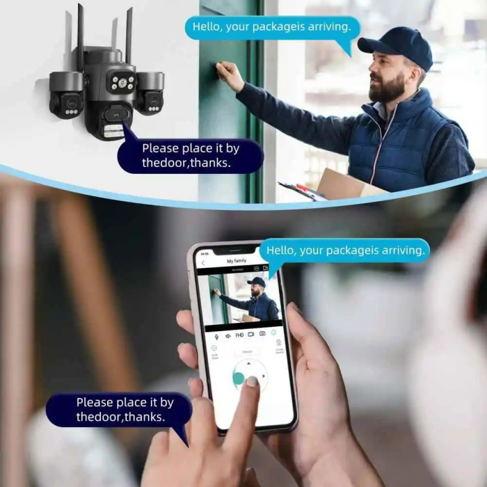 Camera de Supraveghere WiFi 12MP PTZ cu 3 Lentile, Rotire 360°, Auto Tracking AI, Night Vision 30m, Audio Bidirectional, IP66, Card 32GB [5]