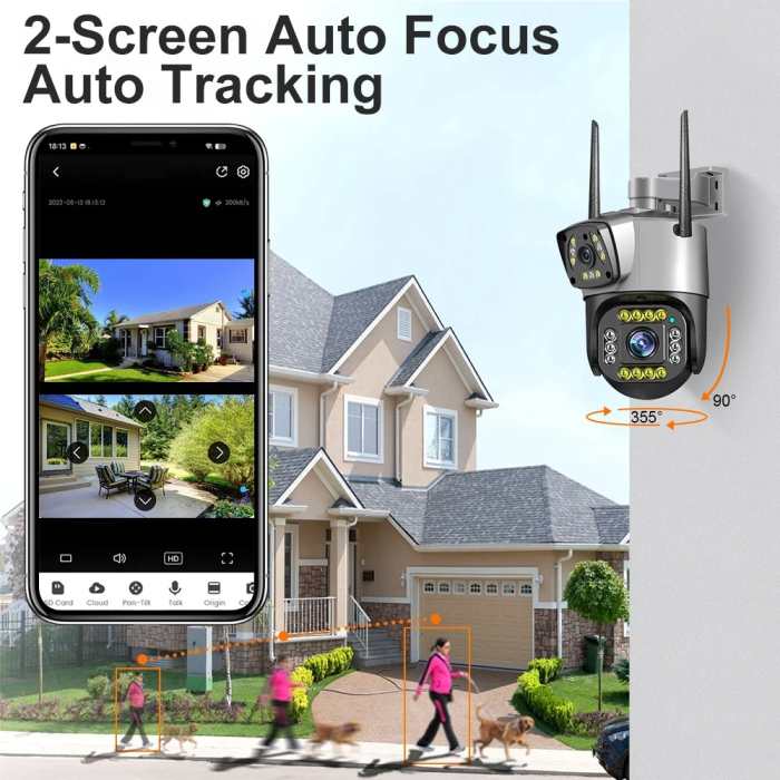 Camera de Supraveghere WiFi cu 2 Lentile, Control din Telefon, Vedere Nocturna, Detectie Umana, Microfon si Difozr, Zoom [10]