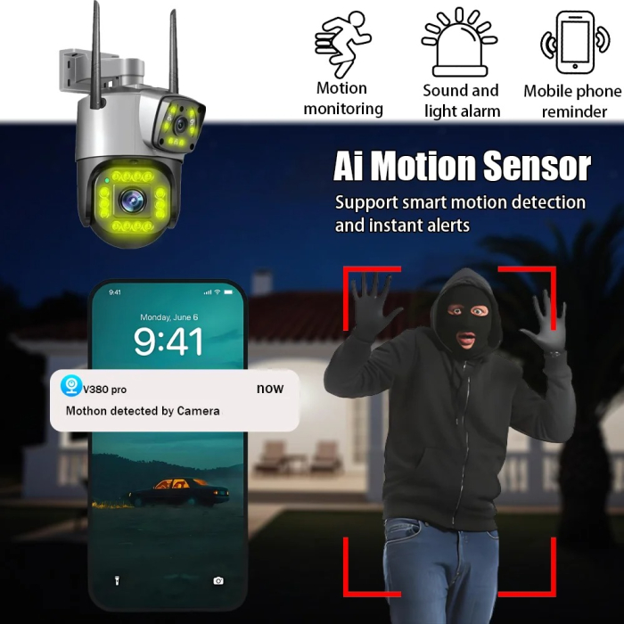 Camera de Supraveghere WiFi cu 2 Lentile, Control din Telefon, Vedere Nocturna, Detectie Umana, Microfon si Difozr, Zoom [4]