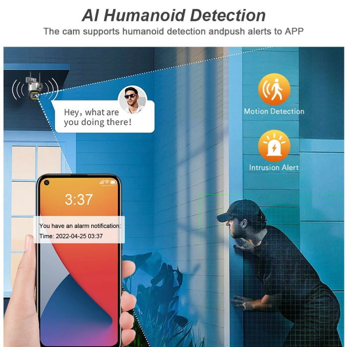 Camera de Supraveghere WiFi cu 2 Lentile, Control din Telefon, Vedere Nocturna, Detectie Umana, Microfon si Difozr, Zoom [11]