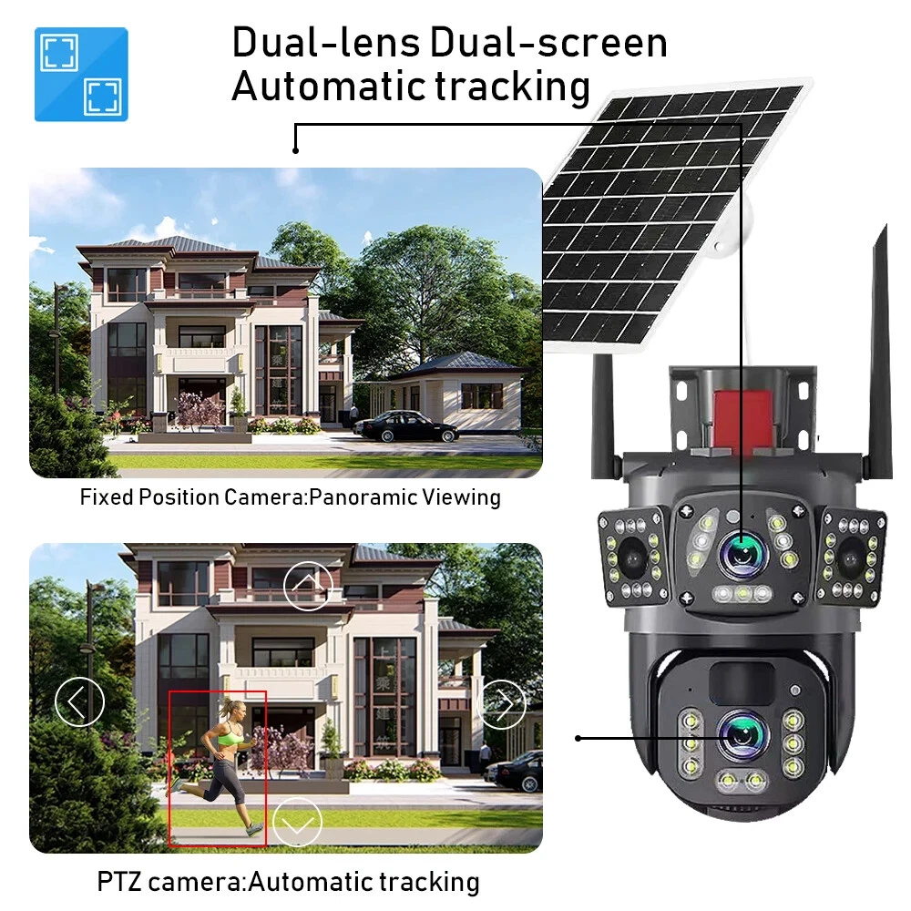 Camera de Supraveghere WiFi cu Panou Solar, 6MP Full HD, Lentila Rotativa si Fixa, Detectie Umana AI, Night Vision 30m, Zoom 10X [13]