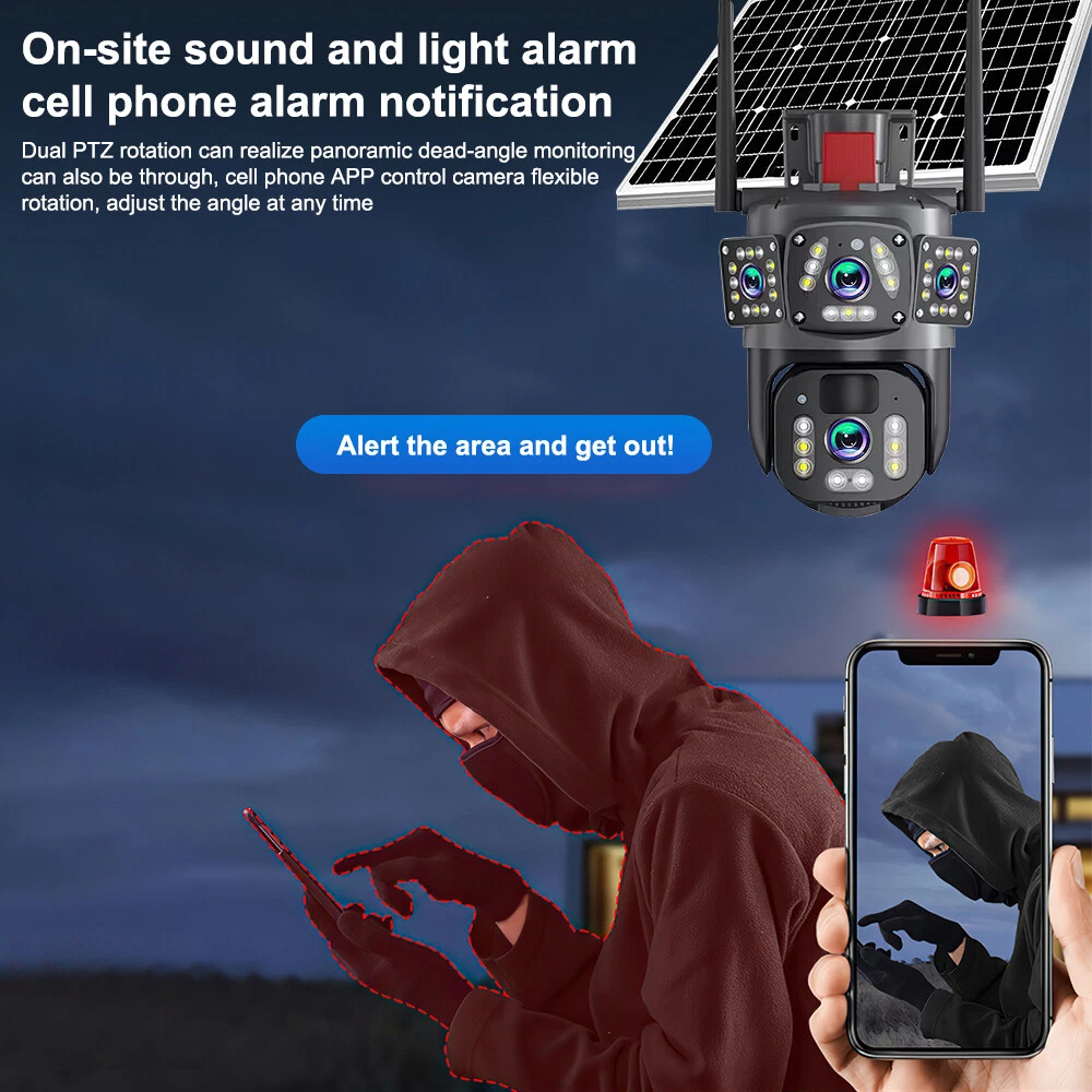 Camera de Supraveghere WiFi cu Panou Solar, 6MP Full HD, Lentila Rotativa si Fixa, Detectie Umana AI, Night Vision 30m, Zoom 10X [8]