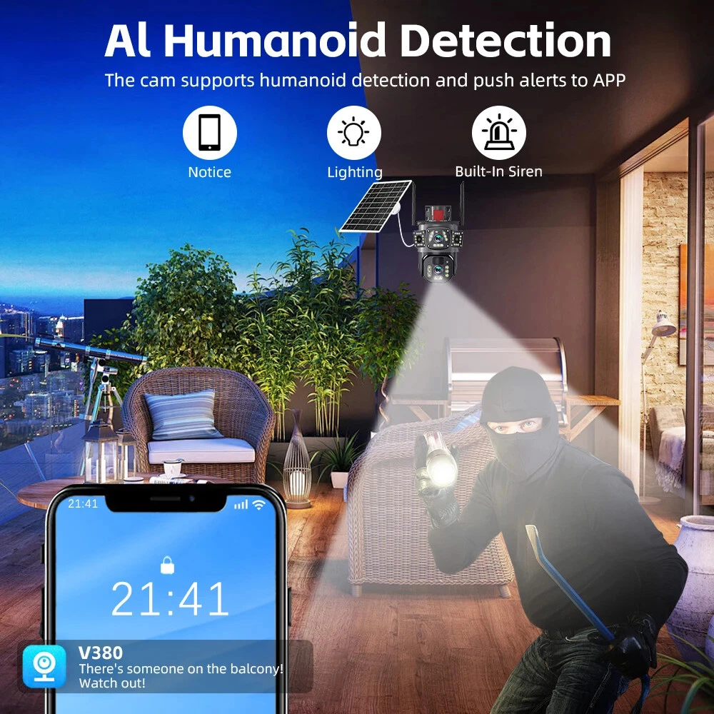 Camera de Supraveghere WiFi cu Panou Solar, 6MP Full HD, Lentila Rotativa si Fixa, Detectie Umana AI, Night Vision 30m, Zoom 10X [7]