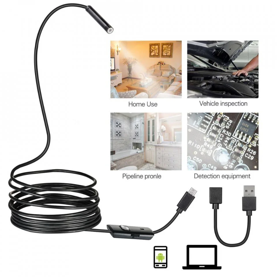 Camera Endoscop Profesional, cablu 5 metri, 6 leduri, waterproof, Android si Windows [8]
