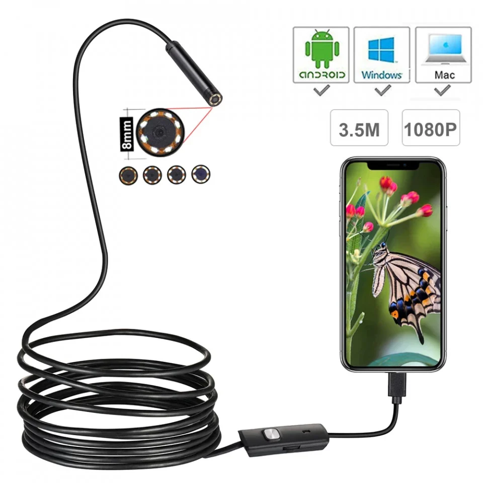 Camera Endoscop Profesional, cablu 5 metri, 6 leduri, waterproof, Android si Windows [2]