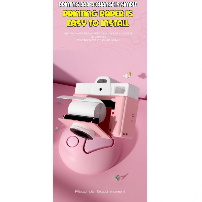 Camera foto digitala pentru copii cu mini imprimanta termica incorporata, HD, Roz/Albastru [8]