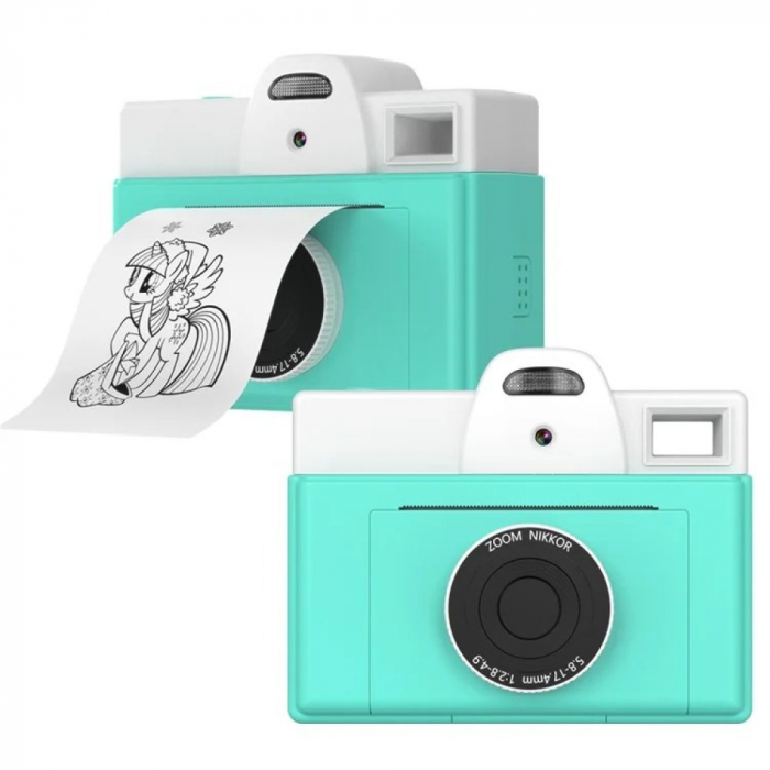 Camera foto digitala pentru copii cu mini imprimanta termica incorporata, HD, Roz/Albastru [9]