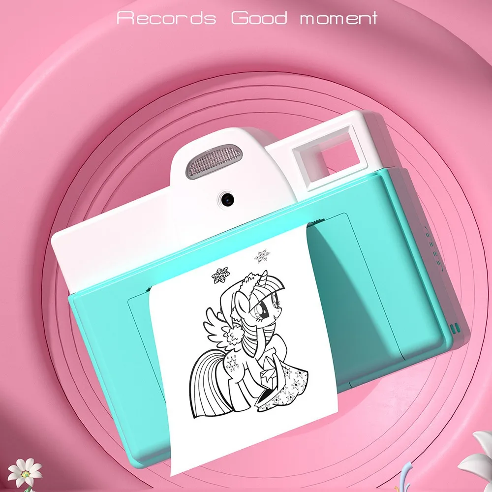 Camera foto digitala pentru copii cu mini imprimanta termica incorporata, HD, Roz/Albastru [14]