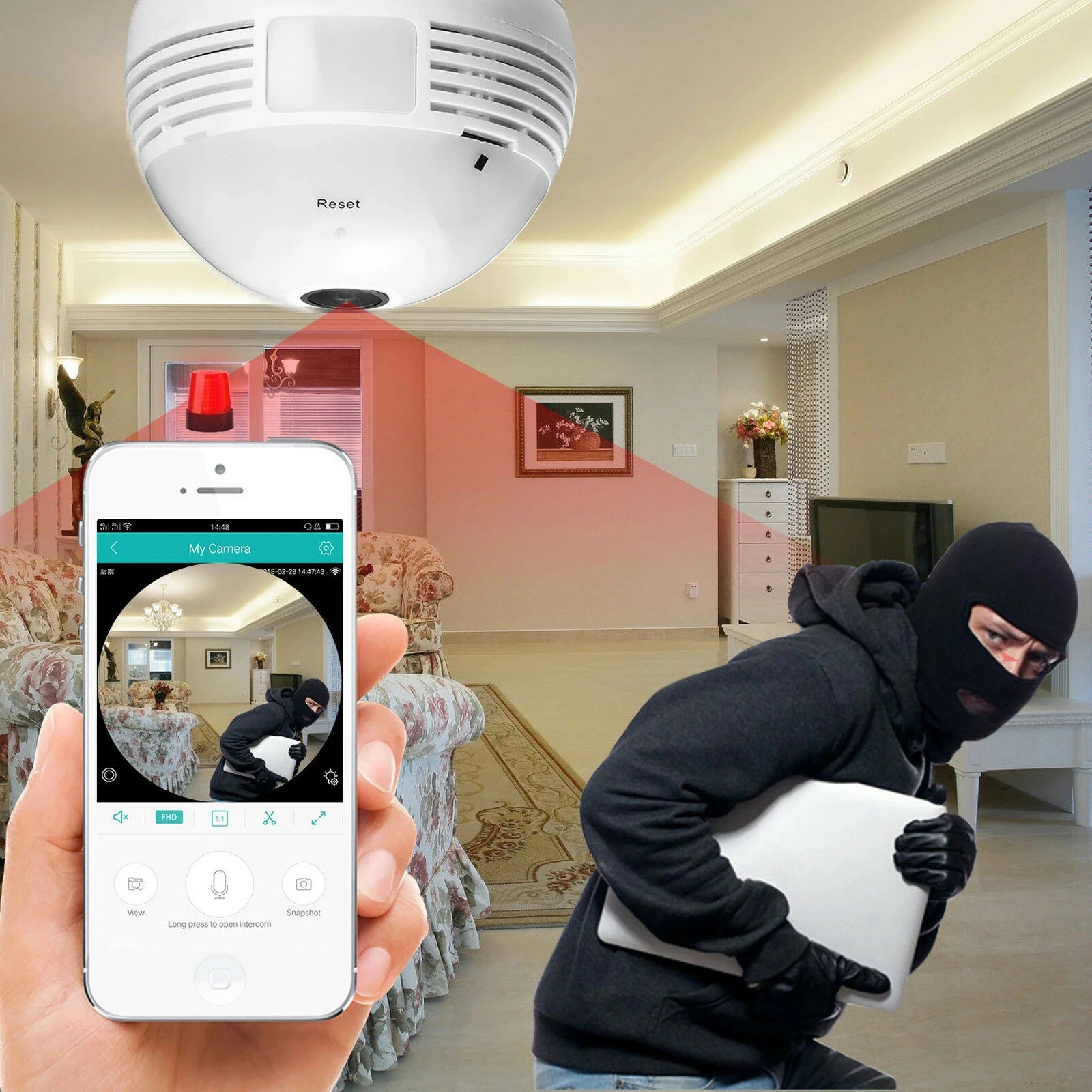 Camera de Supraveghere Tip Bec Inteligent, Wireless Full-HD, 360 grade [2]