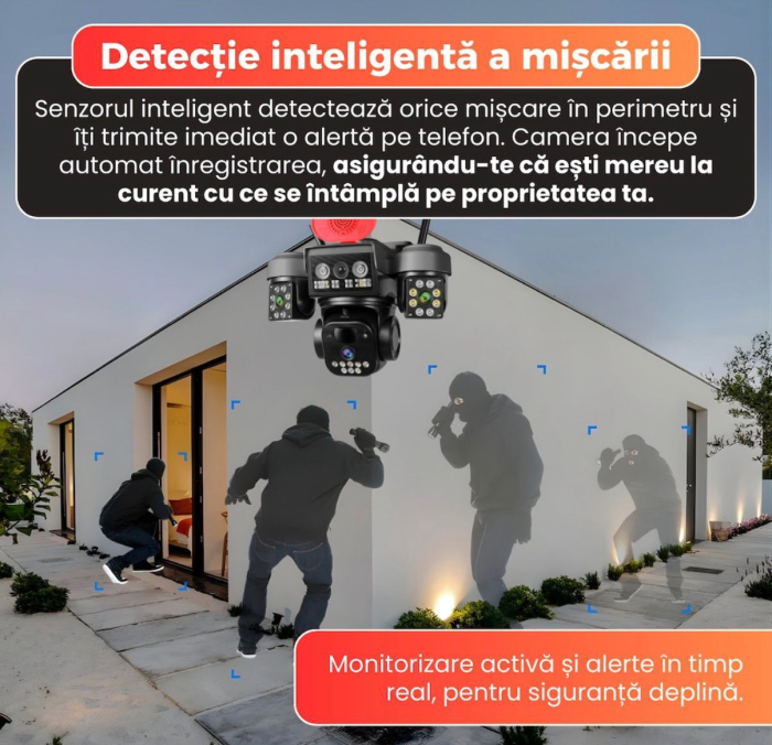 Camera Supraveghere 4G 12MP cu Panou Solar, PTZ 355°, Detectare Miscare PIR, Vedere Nocturna, IP66, Monitorizare Exterior, Card 32GB Inclus [5]