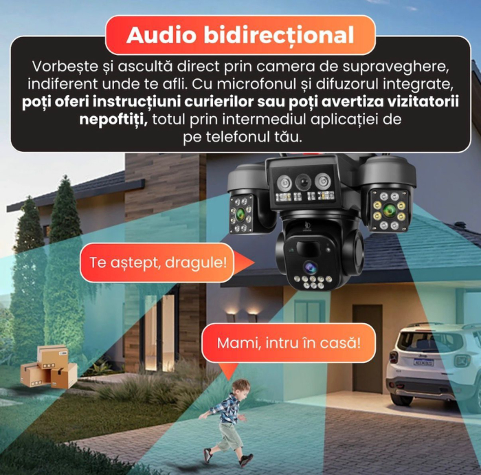Camera Supraveghere 4G 12MP cu Panou Solar, PTZ 355°, Detectare Miscare PIR, Vedere Nocturna, IP66, Monitorizare Exterior, Card 32GB Inclus [4]