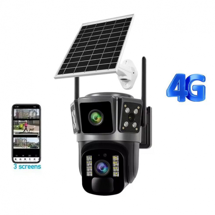 Camera Supraveghere 4G cu Panou Solar, 3 Lentile, UltraHD, Rotativa 360, Functioneaza cu cartela sim [1]