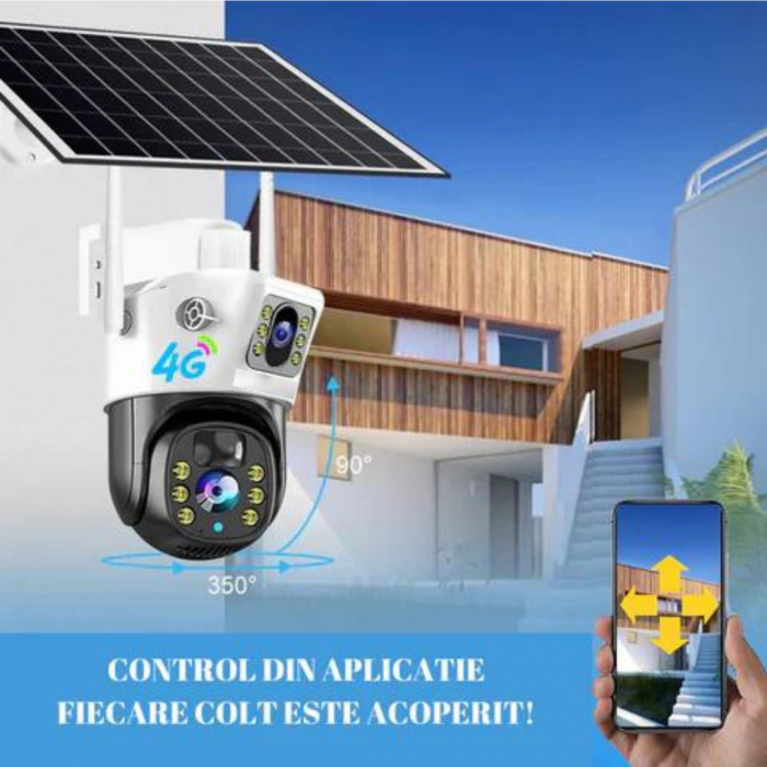 Camera Supraveghere 4G Dubla cu Panou Solar, Ultra HD, Dual Camera 6MP, Incarcare Solara, Rotire Din Aplicatie, Rezistenta La Apa, Infrarosu, Microfon si Difuzor [2]