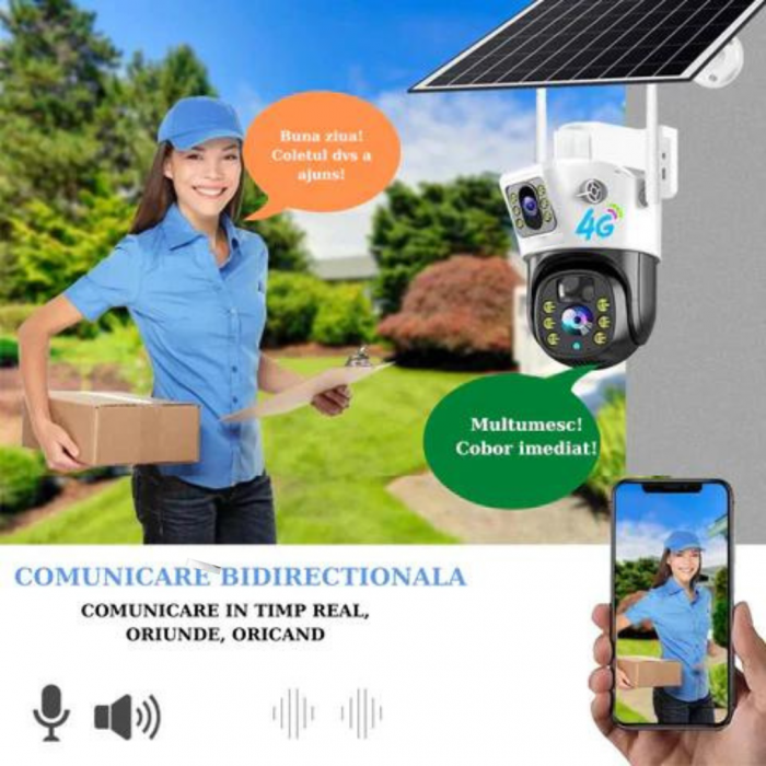 Camera Supraveghere 4G Dubla cu Panou Solar, Ultra HD, Dual Camera 6MP, Incarcare Solara, Rotire Din Aplicatie, Rezistenta La Apa, Infrarosu, Microfon si Difuzor [4]