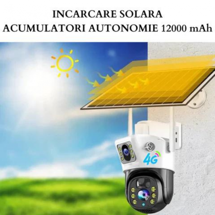 Camera Supraveghere 4G Dubla cu Panou Solar, Ultra HD, Dual Camera 6MP, Incarcare Solara, Rotire Din Aplicatie, Rezistenta La Apa, Infrarosu, Microfon si Difuzor [9]