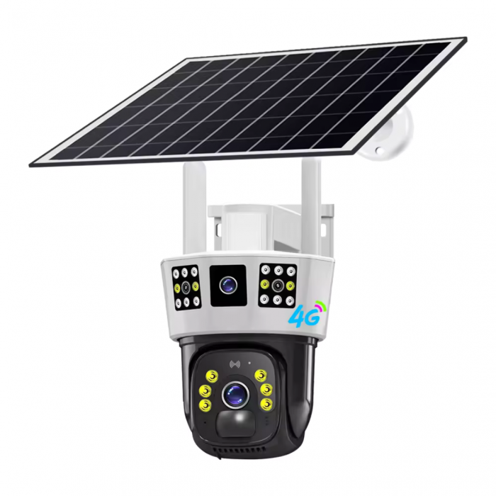 Camera Supraveghere 4G Tripla, Cartela Sim, 2 Lentile fixe si 1 mobila, Panou Solar, 6MP 3K, Rotativa, Microfon si Difuzor, Night Vision [10]