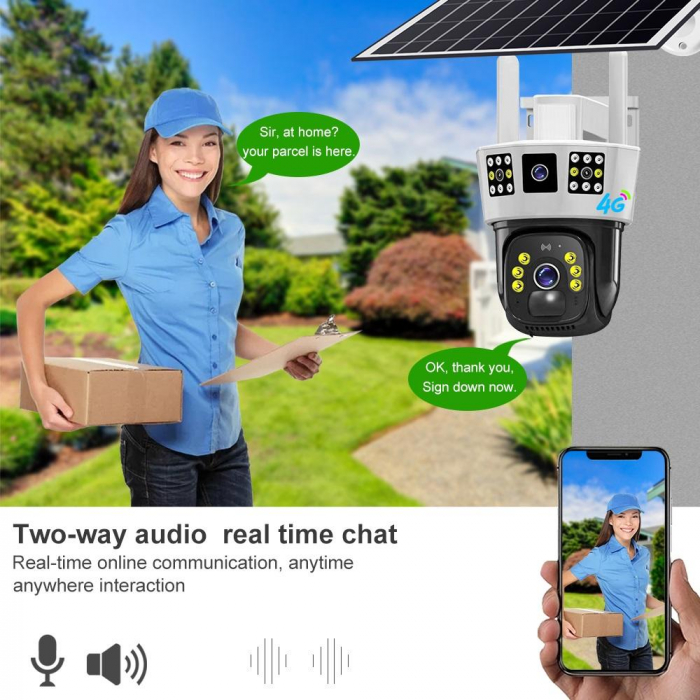 Camera Supraveghere 4G Tripla, Cartela Sim, 2 Lentile fixe si 1 mobila, Panou Solar, 6MP 3K, Rotativa, Microfon si Difuzor, Night Vision [5]