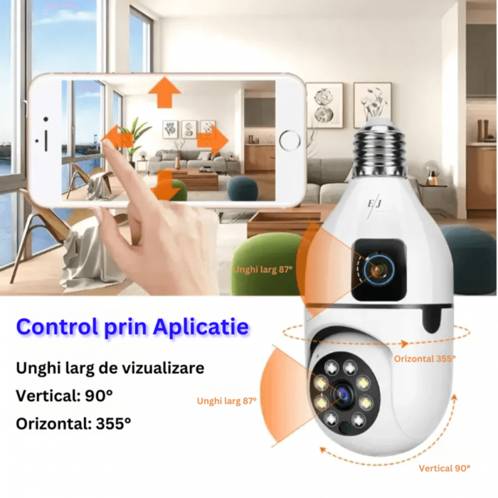 Camera Supraveghere Dubla tip bec E27, Lentila fixa si mobila, 4 MP, Senzor de Miscare [2]