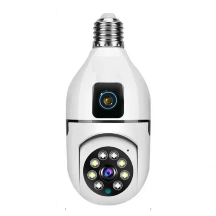 Camera Supraveghere Dubla tip bec E27, Lentila fixa si mobila, 4 MP, Senzor de Miscare [9]