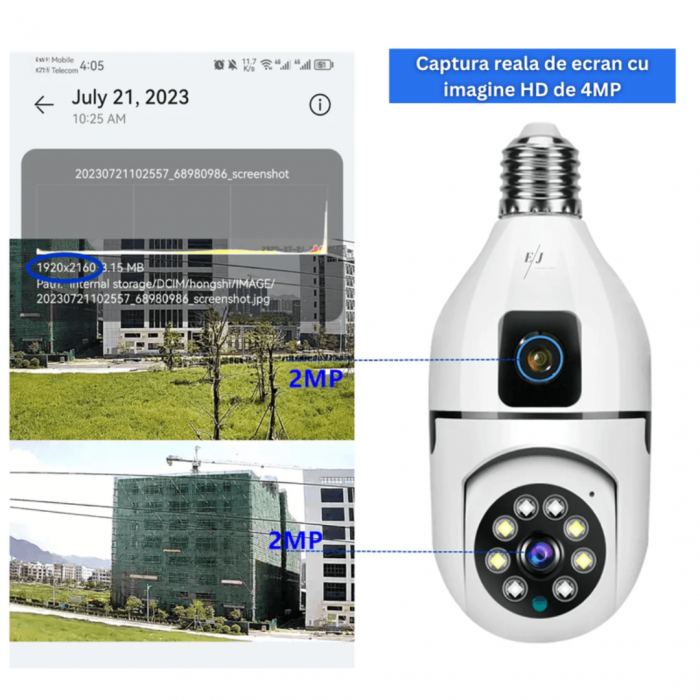 Camera Supraveghere Dubla tip bec E27, Lentila fixa si mobila, 4 MP, Senzor de Miscare [7]