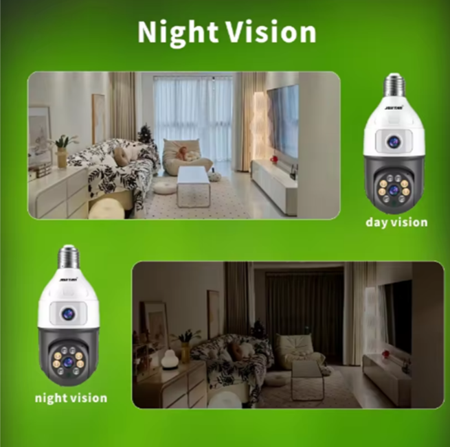 Camera Supraveghere Dubla tip bec E27, Lentila fixa si mobila, 4 MP, Senzor de Miscare [4]