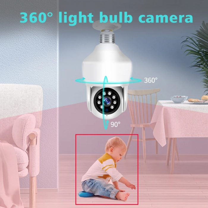Camera Supraveghere tip bec E27, cu lumina bec led incorporata, Senzor de Miscare, Control din telefon [5]