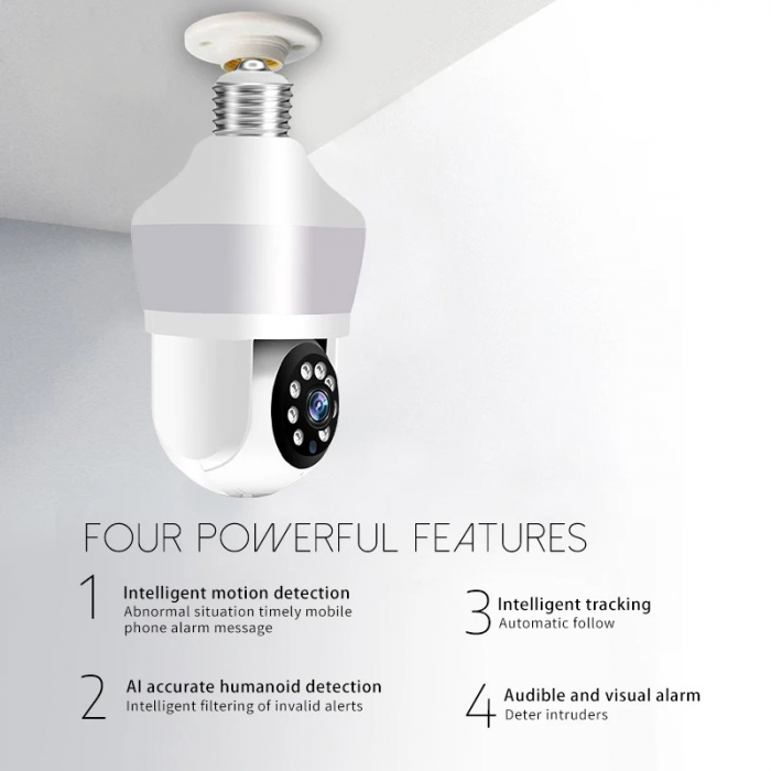 Camera Supraveghere tip bec E27, cu lumina bec led incorporata, Senzor de Miscare, Control din telefon [11]