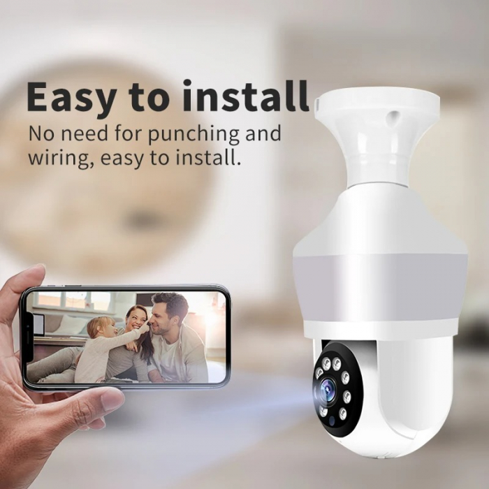Camera Supraveghere tip bec E27, cu lumina bec led incorporata, Senzor de Miscare, Control din telefon [8]