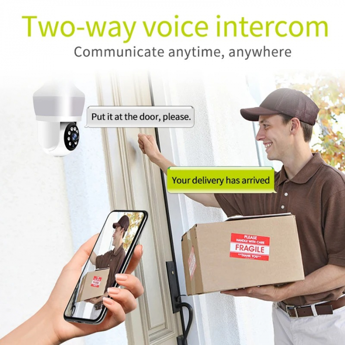 Camera Supraveghere tip bec E27, cu lumina bec led incorporata, Senzor de Miscare, Control din telefon [4]