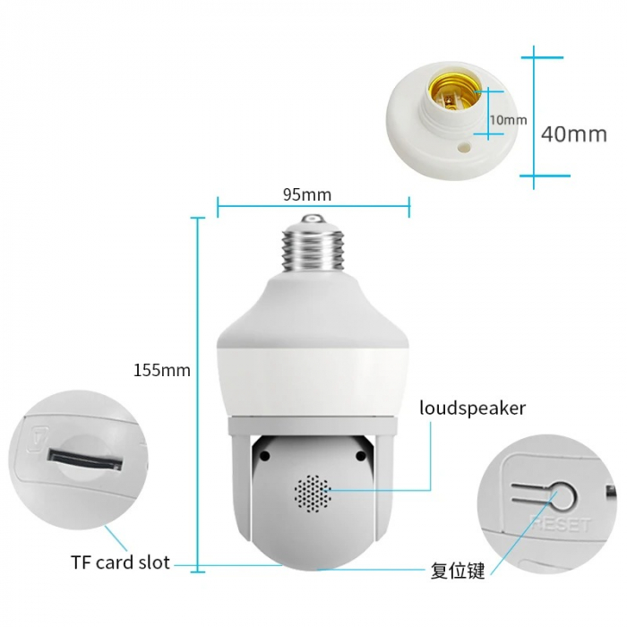 Camera Supraveghere tip bec E27, cu lumina bec led incorporata, Senzor de Miscare, Control din telefon [12]