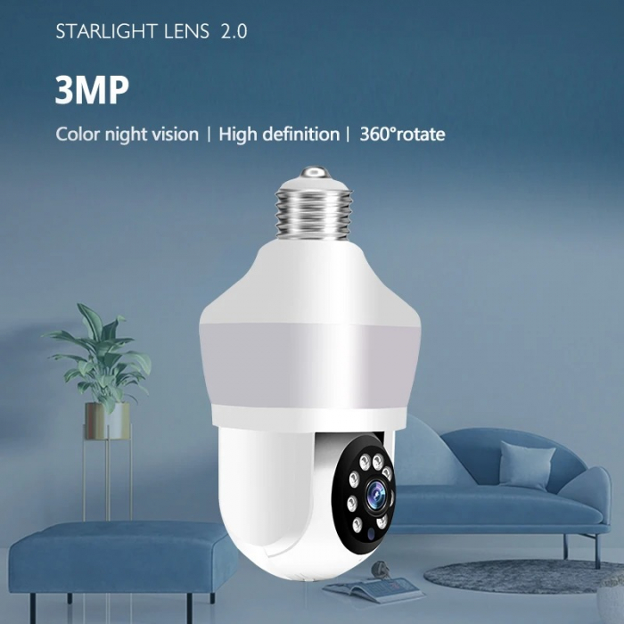 Camera Supraveghere tip bec E27, cu lumina bec led incorporata, Senzor de Miscare, Control din telefon [9]