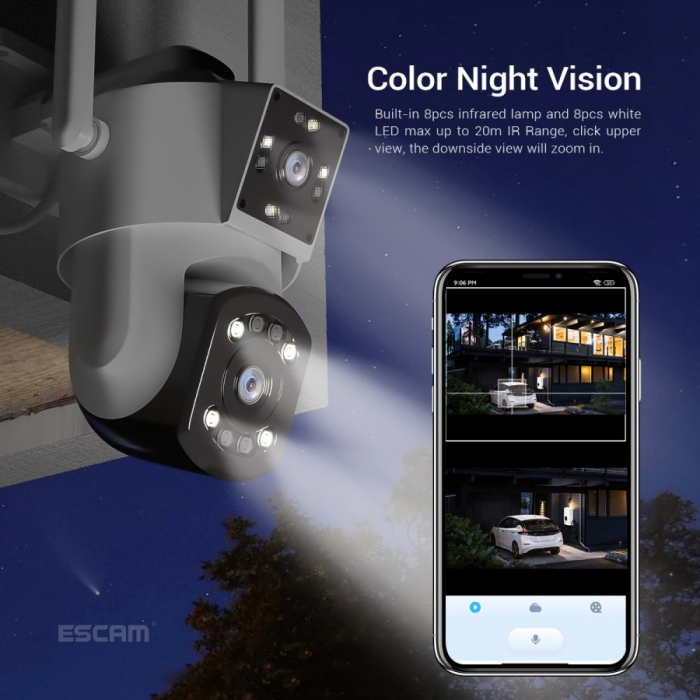 Camera Supraveghere Wifi, 3+3 mp lentila dubla fixa si mobila, microfon si difuzor, Rotativa, Exterior [6]