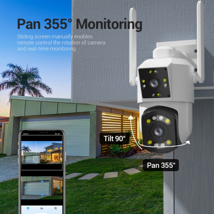Camera Supraveghere Wifi, 3+3 mp lentila dubla fixa si mobila, microfon si difuzor, Rotativa, Exterior [2]