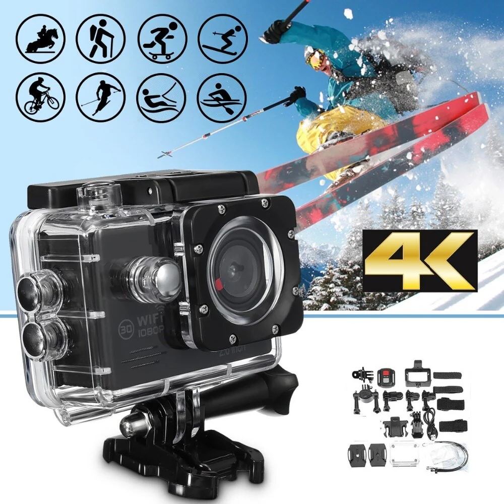 Camera Video Sport 4K 16MP, cu Telecomanda, 30fps, filmari acvatice, + Accesorii [2]