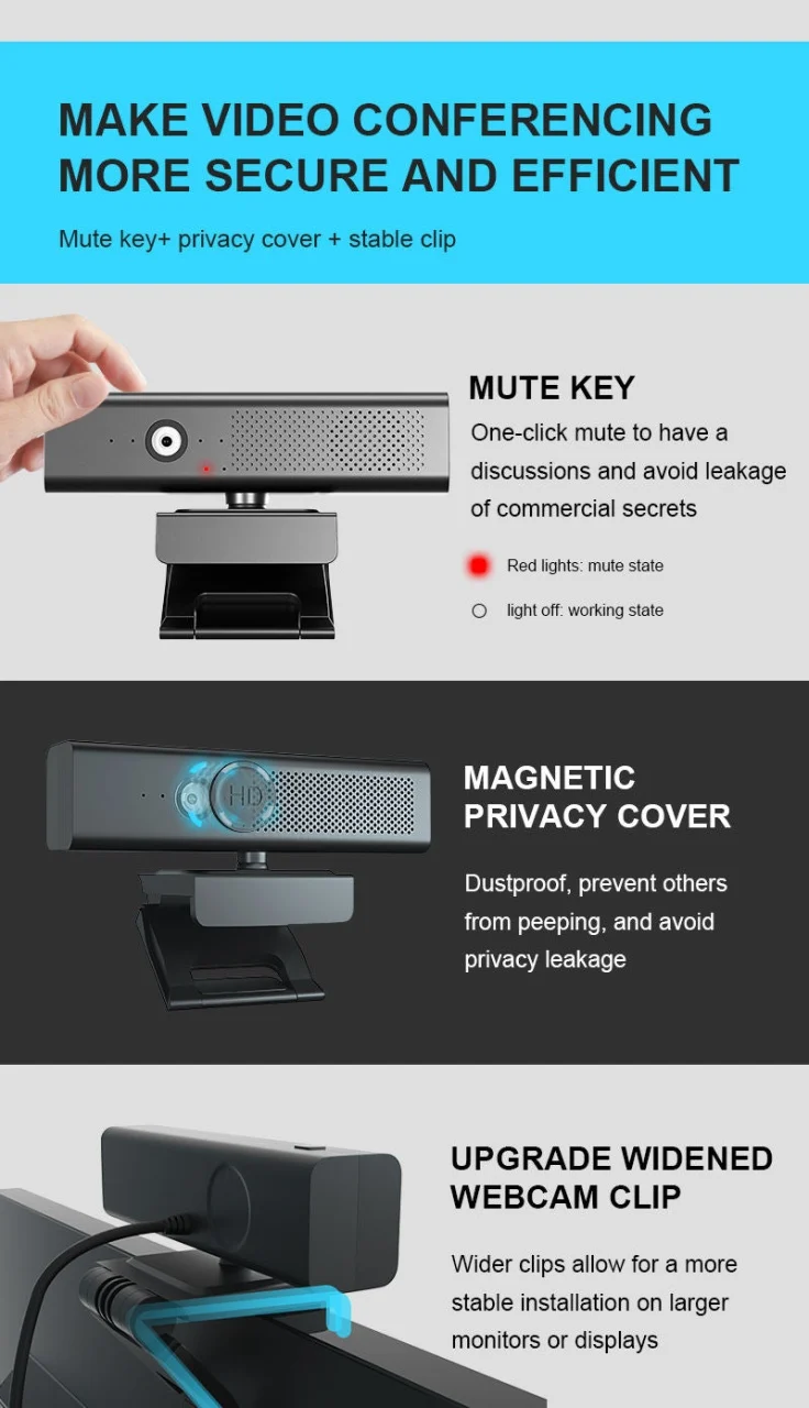 Camera Web videoconferinte 1080P Ultra HD cu microfon pentru monitor Andowl Q-SX988 [6]