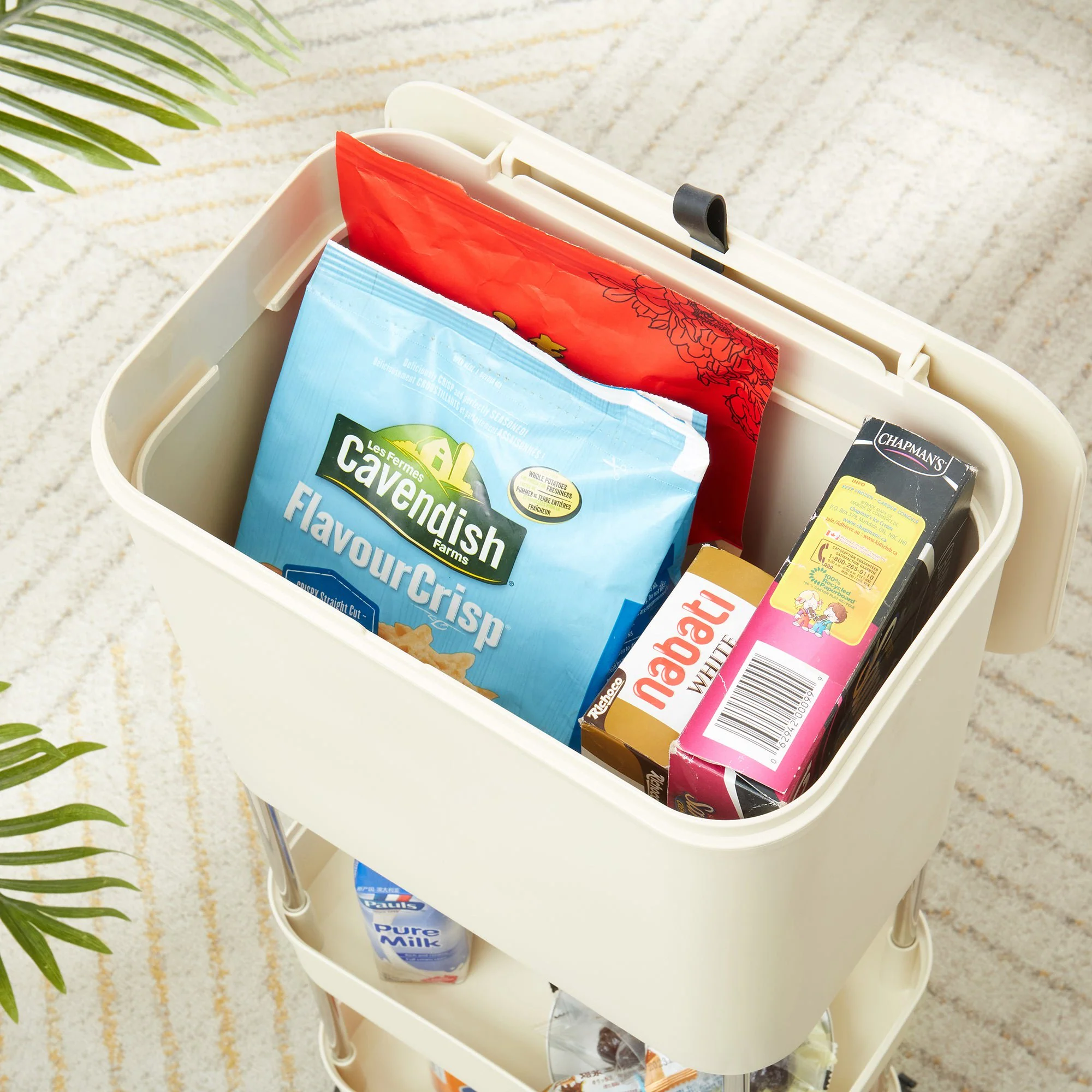 Carucior Multifunctional de Bucatarie cu Cos de Gunoi si 3 Niveluri, Organizator Mobil cu Roti, Rafturi Depozitare, Structura Metalica Rezistenta [2]