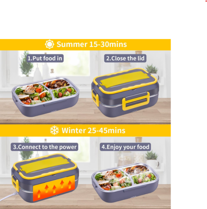Caserola Electrica pentru Mancare la Pachet, 1.5L, din Inox, Incalzire 220V & 12V-24V, Portabila pentru Masina si Birou [3]